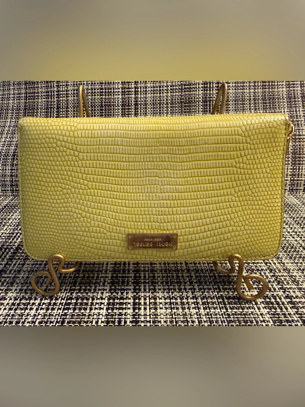 Henri Bendel Lime Lizard Embossed Calfskin Leather Zip Around Wallet